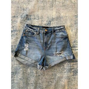 Kendall + Kylie High Rise Cuffed Distressed The Icon Denim Shorts Size 7 / 28